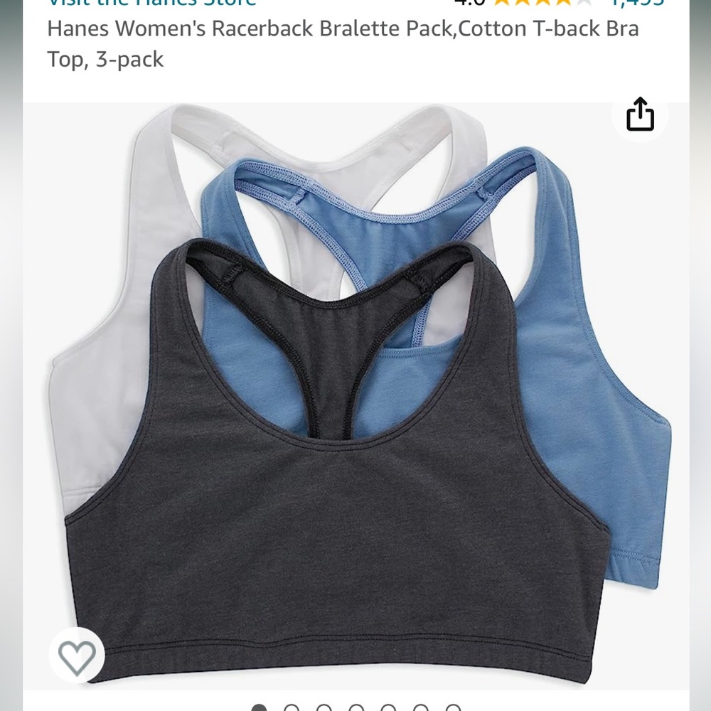 Hanes Women's Racerback Bralette Pack,Cotton T-back Bra Top, 3-pack